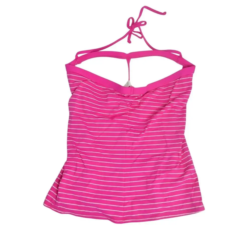 ROBIN PICCONE Women's Pink & White Striped Padded Tankini Halter Top